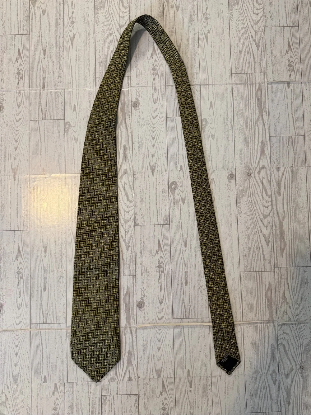 Canali, 100% Silk, Geometric, Gold Tie, Designer Necktie